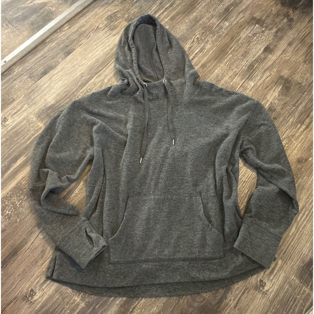 Reebok Womens Gray Fleece Pullover Hoodie Thumbhole Kangaroo Pocket Large
